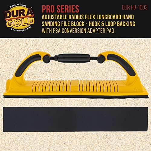 Dura-Gold Pro Series Adjustable Radius Flex Longboard Hand Sanding File Block with Hook & Loop Backing and PSA Backing Adapter Pad & 80 and 220 Grit PSA Longboard Sandpaper 20 Yard Roll, 2-3/4" Wide