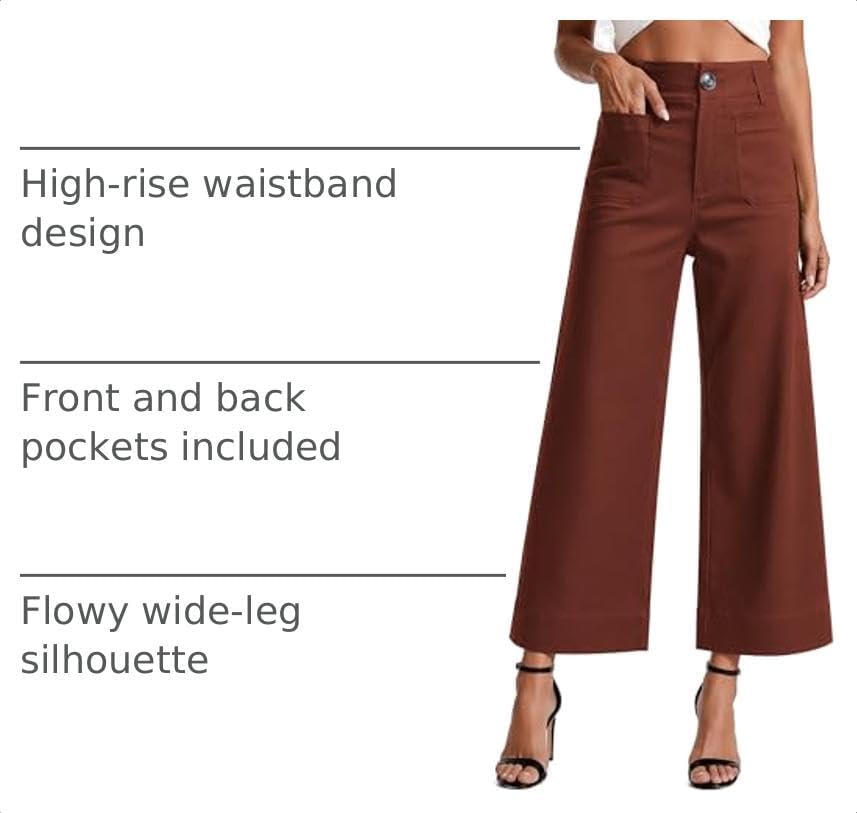 MOHHOM Women’s High Waisted Wide Leg Cropped Pants Stretchy Business Casual Work Pants with Pockets