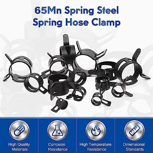 30pcs 0.43" ID Constant Tension Band Hose Clamps, 11mm Spring Band Type Action Hose Clamp Manganese Steel Fuel Line Clamp Low Pressure Air Clip Clamp for Fuel Hose Line Water Pipe Air Tube black