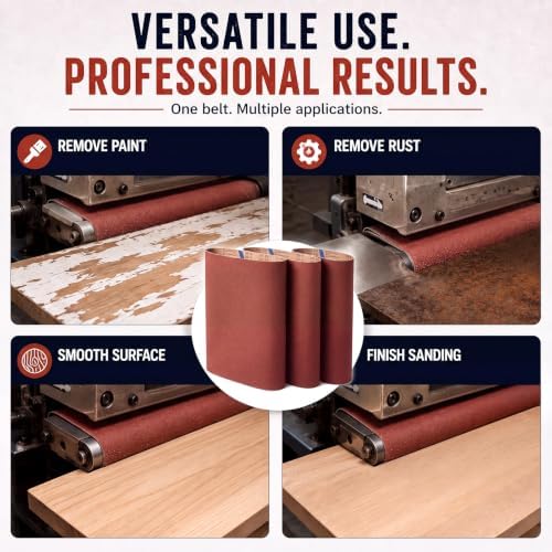 3 Pack 37" x 75" Wide Sanding Belts, 80 Grit Aluminum Oxide Sander Belts