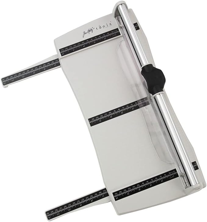 Tonic Studios Paper Cutter Tool - Rotary Trimmer for Scrapbooking, Cardstock, Vinyl, Photos - 12.5 Inch Cutting Length with Extendable Ruler and Grid Lines, White