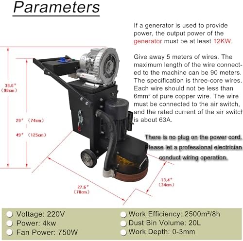 Electric Concrete Floor Grinder Ground Polishing Machine with 20L Vacuum Dust Collector Concrete Surface Grinder 4 Grinding Discs for Old Ground Restoration 220V