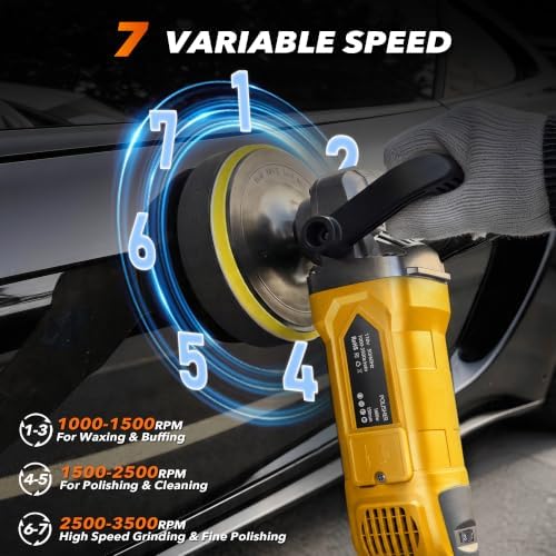 Buffer Polisher, 1600W Rotary Car Buffer, 6 Inch/7 Inch, Yellow
