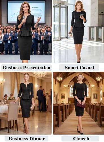 VFSHOW Womens Work Business Office Front Zipper Peplum Church Sheath Dress