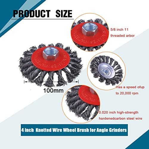 12 Pack 4 Inch Wire Wheels for Angle Grinder, Wire Brush for 4 1/2 Angle Grinder, Twist Knotted Carbon Steel Wire Wheel with 5/8" Thread Arbor for Removing Rust