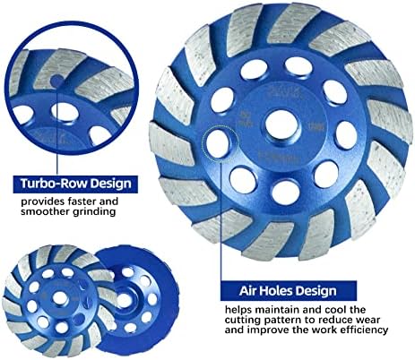 SALI 4.5 Inch 3pcs Concrete Grinding Wheels 14 Turbo Diamond Segments 5/8-11 Arbor Diamond Grinding Wheel Fit for Paint, Epoxy, Mastic, Coating Removal