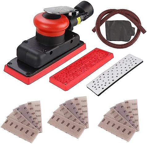 2-3/4" x 8" Dust-Free Air Orbital Sander，1/8" Vacuum Pneumatic Random Orbital Sander，10,000 Max OPM Dust Bag Style with Extra Hook-Loop Pad and 25pcs (80/120/180/320/400) mesh sandpapers