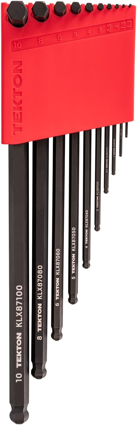 TEKTON Short Arm Ball End Hex L-Key Set, 10-Piece | KLX91212 | (1.3 - 10 mm, Common Sizes), Manganese Phosphate Finish, Holder