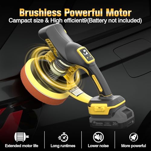 Brushless Cordless Car Buffer Polisher Kit Compatible with Dewalt 20V Battery Dual Action Random Orbital Polishing with 6-Speed for Auto Detailing, Waxing & Paint Correction（NOT Include Battery)