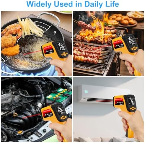 Non-Contact Infrared Thermometer Gun, High Accuracy -58°F to 1472°F, Adjustable Emissivity, Ir Thermometer with Backlit LCD, Over-Temp Alarm, Laser Temperature Gun for Cooking,BBQ,HVAC