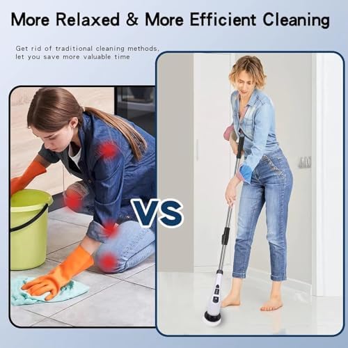 Electric Spin Scrubber, Cordless Cleaning Brush with 9 Replaceable Brush Heads, Tub and Floor Tile 360 Power Scrubber Dual Speed with Adjustable Detachable Handle for Bathroom Kitchen Car (9)