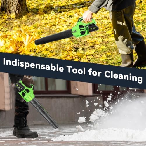 Leaf Blower Cordless with 2 x 3.0Ah Battery and Charger, 680CFM 260MPH Electric Blower with 2 Speeds, 20V Handheld Leaf Blower for Lawn Care, Blowing Leaves, Dust, Snow, Gravel for Patio, Yard, Green