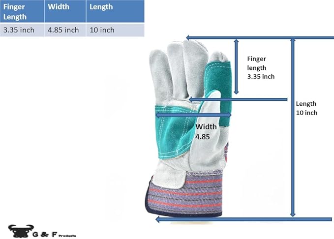 G & F Products G & F 5215L-5 Premium Suede Double Palm & Index Finger Work Gloves with 2 & 1/2 Rubberized Safety Cuff, 5 Pair Pack, Large, Grey