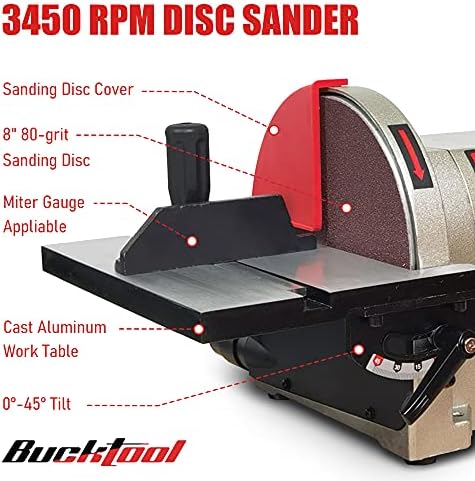 BUCKTOOL Bench Belt Disc Sander for Woodworking,4x36" Belt,8" Disc,5A