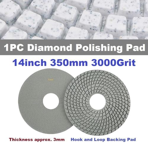 Diamond Polishing Pad, 14 inch 350 mm 3000 Grit Sanding Discs for Grinder & Polisher, Hook and Loop Backing Pad for Grinding Buffing Granite Marble Concrete Stone (1 Piece)