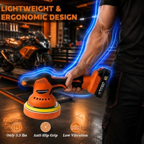AUXKO Car Cordless Buffer Polisher, Brushless with 3x21V 2000mAh Batteries