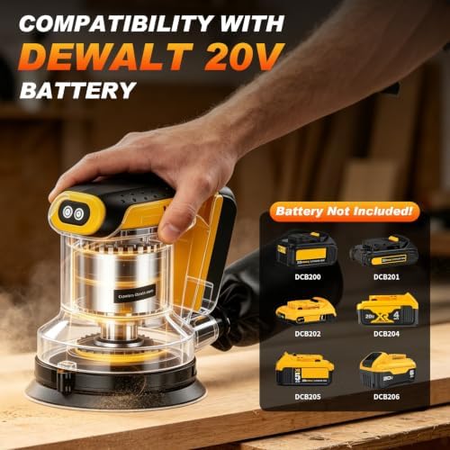 Cordless Orbital Sander for Dewalt 20V Battery(Battery Not Included), Brushless 3 Variable Speeds, 7500 to 11000 RPM, Sandpapers With Dust Collector for Woodworking Sanding, Metal & DIY
