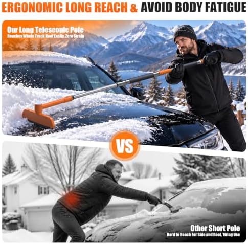 62" Long 3‑in‑1 Car Snow Brush, Ice Scraper With Squeegee for Truck SUV Car