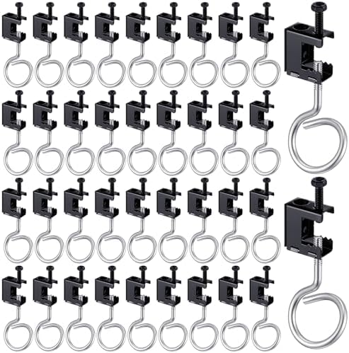 Tandefio 50 Set 1/4"-20 Spring Steel Beam Clamps Metal Beam Hangers Bolt on Clamp with Metal Machine Threaded Bridle Rings for Pipe Cable Woodworking Tool (Black,1 1/4 Inch Bridle Rings)