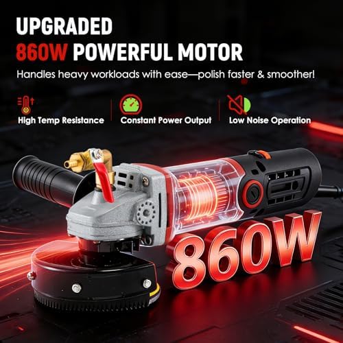 Antstone 860W Wet Polisher 4'' Electric Granite Polisher with 6 Variable Speeds 110V Wet Stone Polisher Grinder Buffer Concrete Polisher for Granite Marble Concrete Stone Countertop Floor Surface Tile
