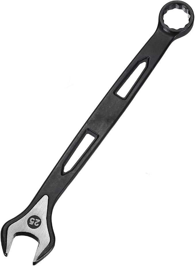 HARFINGTON Combination Wrench 25mm Metric Extra Long 12-Point Box and Open End Carbon Steel Double Ended Industrial Grade Spanner for Automotive Furniture Machinery DIY Repair, Black