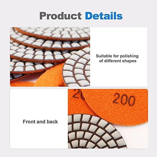 Dry Diamond Polishing Pads - 8pcs 4 inch #200 Sanding Pads Kit for Granite Marble Ceramic Used on Angle Grinder or Polisher
