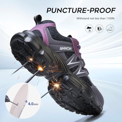 Hogent Steel Toe Shoes for Men Women - Non Slip & Lightweight Work Shoes