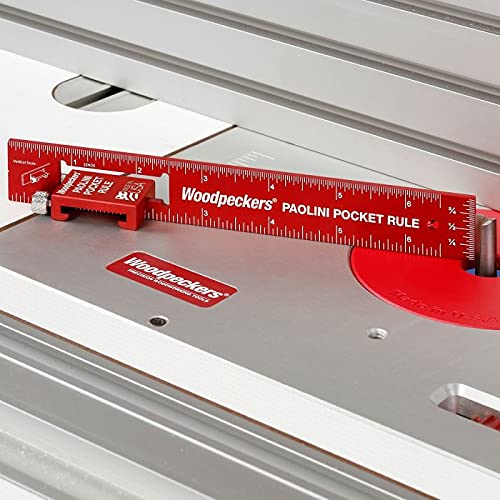 Woodpeckers Paolini Pocket Rule, Stainless Steel, 150mm, Metric Woodworking Ruler, Sliding Stop, Vertical End Scale, Scribing Notch, Engraved Scale