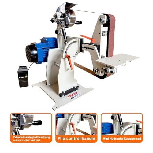Belt Grinder Sander, 2x72 Inch Belt, 1500W Electric Motor with 2.2KW VFD, 2 sets of grinding kits with 3 grinding methods,Vertical and Horizontal operation includes 3 sanding belts.