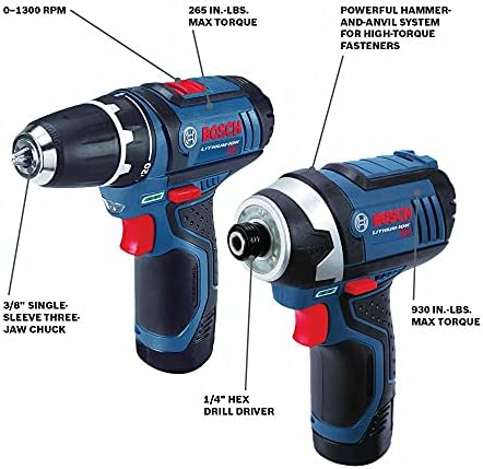 BOSCH CLPK22-120 12V Max Cordless 2-Tool 3/8 in. Drill/Driver and 1/4 in. Impact Driver Combo Kit with 2 Batteries, Charger and Case & Bosch MS4041 41-Piece Drill and Drive Bit Set