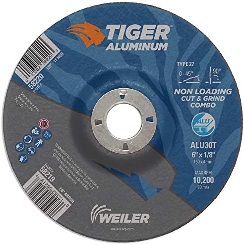 Weiler 58219 6 x 1/8 Tiger Aluminum Type 27 Cut Off/Grind Combo Wheel ALU30T 7/8 A.H. (Pack of 25)