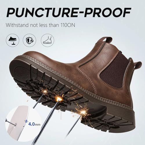 Steel Toe Boots for Men & Women,Slip On Work Boots for Construction