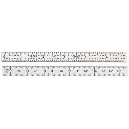 Starrett Full Flexible Steel Rule with Satin Chrome Finish, Quick Reading, Millimeter and Inch Graduation - 31 Graduation, 5-3/4" Length, 0.4mm Thickness - C331-150