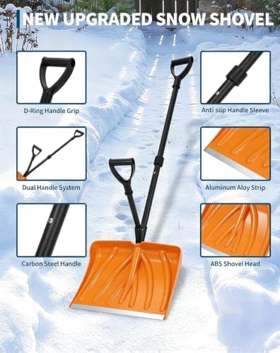 Lightweight Ergonomic Snow Shovel with Spring Assist, Dual d‑Ring Handle