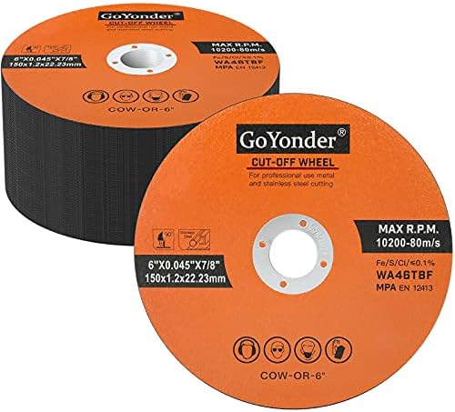 GoYonder 6 Inch Cut Off Wheels 6" x 0.045" x 7/8" Cutting Wheels for Die Grinders Cutting Discs 50 Pack