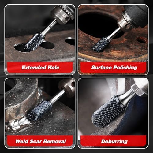 EZARC AlCrN Carbide Rotary Burr Bit, SC-5 Double Cut, 1/4-Inch Shank