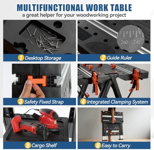 Portable Folding Workbench & Sawhorse 2-in-1, 800 LBS Heavy Duty