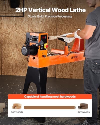 VEVOR Woodworking Lathe, 2 HP, Wood Lathe Machine with150 to 3200 RPM Variable Speed, 18 x 40 in Workbench, Brushless DC Motor, Cast Iron Body, Tool Rest, for Medium to Large Projects Woodworking