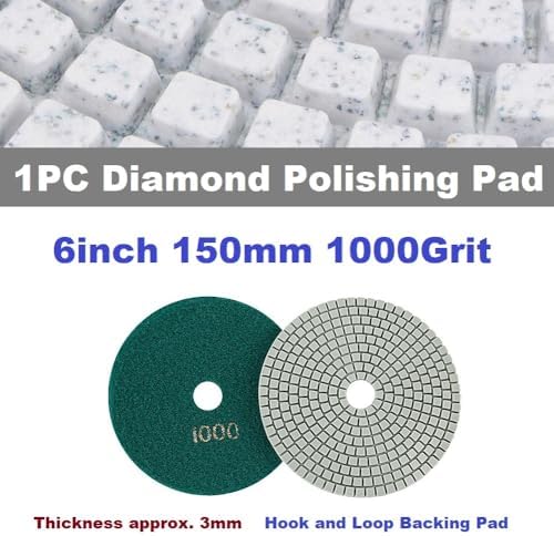 Diamond Polishing Pad, 6 inch 150 mm 1000 Grit Sanding Discs for Grinder & Polisher, Hook and Loop Backing Pad for Grinding Buffing Granite Marble Concrete Stone (1 Piece)