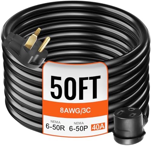 VEVOR 50FT Welder Extension Cord 40 Amp 250V 10 Gauge, NEMA 6-50 3 Prong, STW 10/3 AWG Heavy Duty Welding Power Cord for MIG/TIG/Plasma/Lincoln/Miller