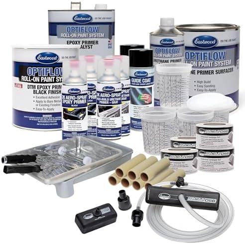 Eastwood OptiFlow Roll-On Ultimate Epoxy and Urethane Primer Paint with DSB Dustless Block Sanding Kit | Black