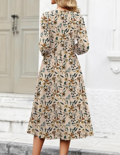 Zeagoo 3/4 Sleeve Women's Dress Casual Aline Summer Fall Midi Long Dresses