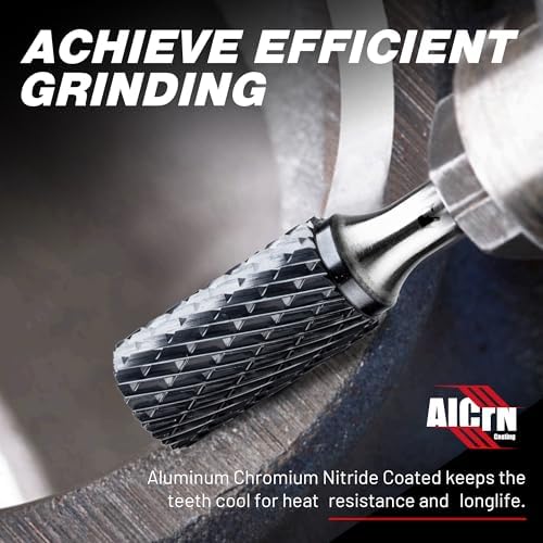 EZARC AlCrN Carbide Rotary Burr Bit, SA-5 Double Cut, 1/4-Inch Shank