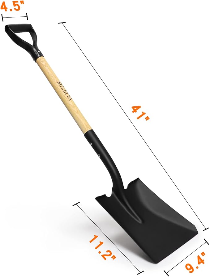 KOLEIYA Flat Shovel,Transfer Shovel with D Handel and Heavy Duty Square Head for Landscaping,Gardening,Construction,Snow Shoveling and Yard Work,41-Inch,Metal+Wooden