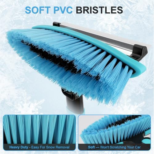 Windshield Ice Scraper Car Brush for Snow 43 inch, 3 in 1 Detachable Snow Scraper with Squeegee, 180° Pivoting Brush Head, Foam Grip, Extendable Snow Removal for Auto Truck SUV Van