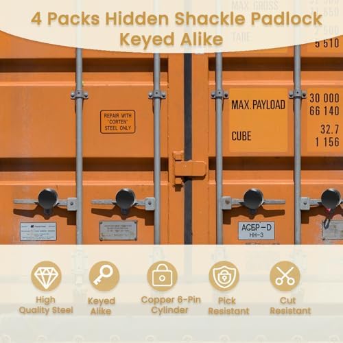 4 Pack Hidden Shackle Padlock Keyed Alike Heavy Duty Trailer Puck Black