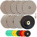 Dry Diamond Polishing Pads - 8pcs 5 inch (#50x3,#100x2,#200x1,#400x1,#800x1) Sanding Pads Kit for Granite Marble Ceramic Used on Angle Grinder or Polisher, with Rubber Backing Pads+ Adapter 5/8”-11