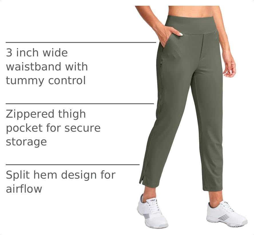 YYV Women's Golf Pants High Waist Stretch Ankle Pants with Pockets