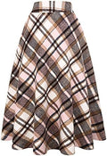 IDEALSANXUN Womens Plaid Wool Skirts Elastic Waist A-Line Pleated Tartan Long Skirts