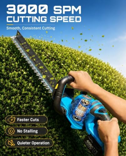 SEESII 22" Hedge Trimmer Cordless, 20V Electric Bush Trimmer, 2 Batteries